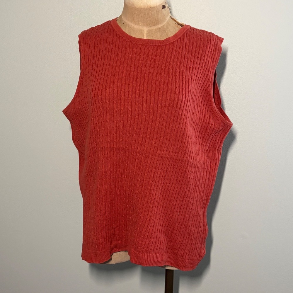 Jeanne Pierre Orange Cable Knit Sweater tank top Cotton Preppy Academia  1X